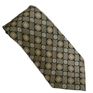 Geoffrey Beene Silk Tie Green Floral Mens Necktie Career Business Menswear